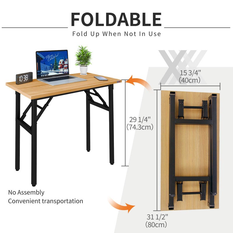 Need Folding Desk Small Desk 31 1/2" No Assembly Foldable Computer Desk for Small Space/Home Office/Dormitory,Teak&Black Frame - Image 2